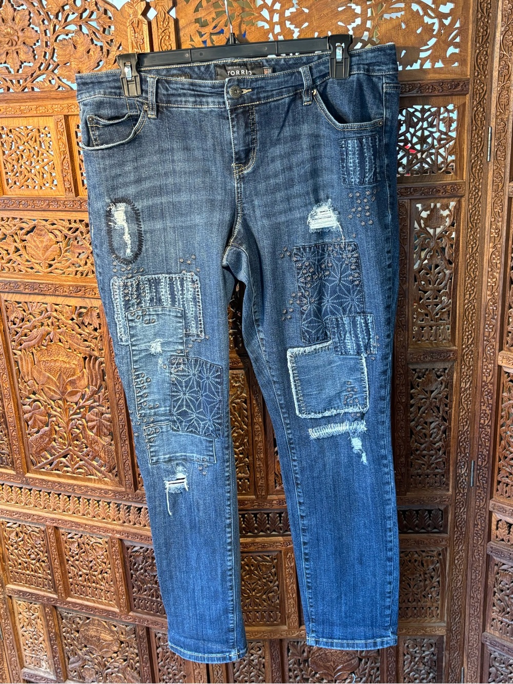 Torrid Dark Blue Patchwork Distressed Jeans